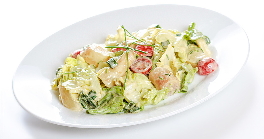 Kartoffelsalat mit Spargel und hausgemachte Pödör Bio Hanföl sauce - cs