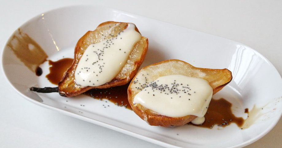 Gebackene Birne mit Mohnöl-Creme - cs