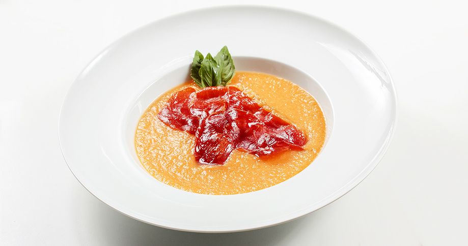 Honigmelonen-Gaspaccio mit Pödör Bio Aprikosenkernöl und Pödör Aprikosenessig - cs